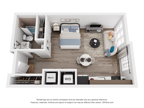 Floor plan for studio, 1 bath, 560 sqft